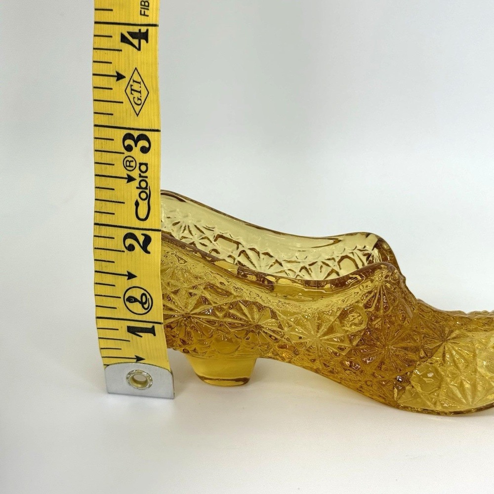 Vintage Amber Daisy & Button Glass Shoe Slipper Heeled Boot‎ Collectible 4.5" - Picture 9 of 10
